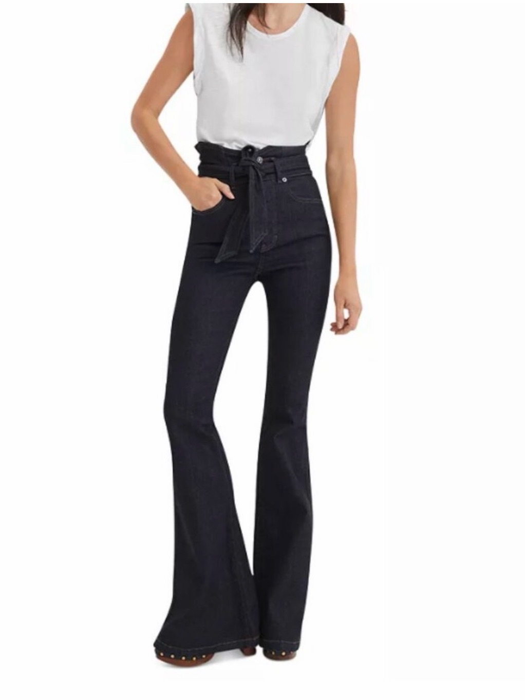 Veronica Beard Sheridan Belted High Rise Bell Bottom Jean In Indigo